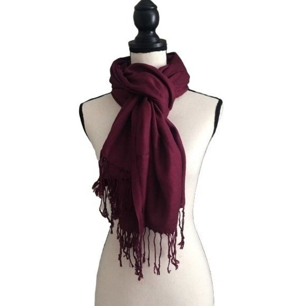 Burgundy Silky Sheen Fringe Scarf